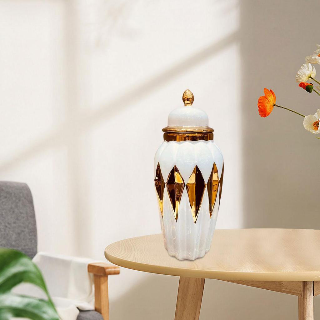 Ceramic Ginger Jar with Lid Vase for Flowers Temple Arrangement Porcelain Storage