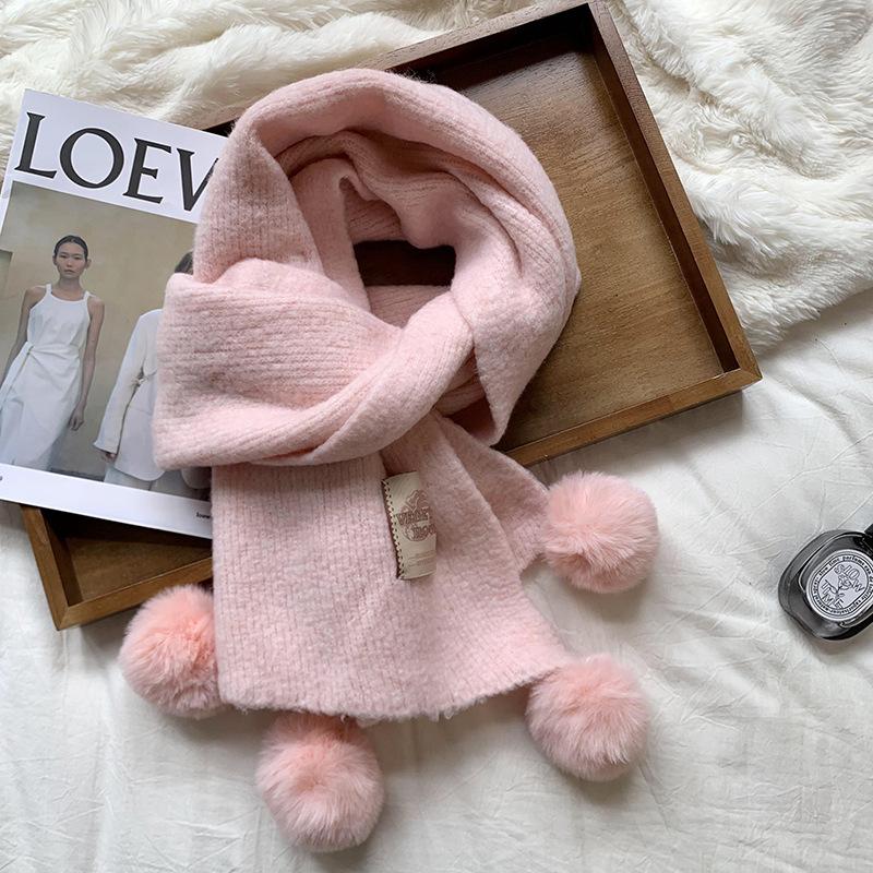

Scarf New Christmas Scarf Wool Knitted Gentle Wind Imitation Cashmere Scarf with Hairball