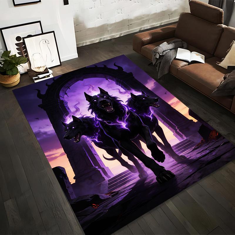 Cerberus Mythical Three-Headed Dog Design Purple Carpet Rug Suitable for use as an anti-slip for living room bedroom sofas 40x60cm( 15x23in )