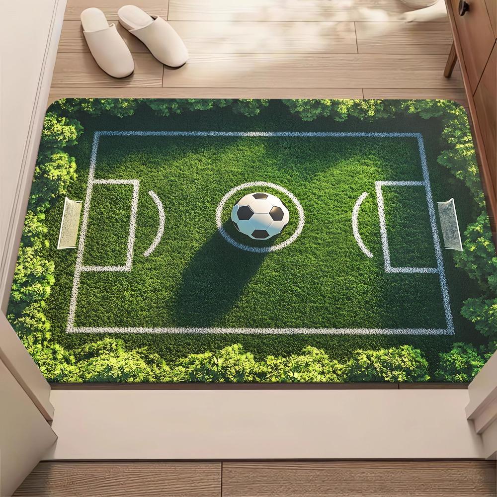 2D Football Field Main Picture Welcome Mat Optical Illusion Mat Suitable for Living Room Bedroom Children's Room Anti Slip Rug