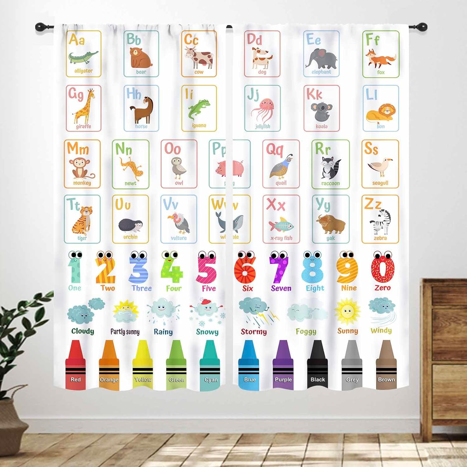 Kids Alphabet Curtain For Bedroom,Cartoon Rainbow Alphabet Learning Daycare Preschool Classroom Curta Educational Nursery 53x116CM-2PC