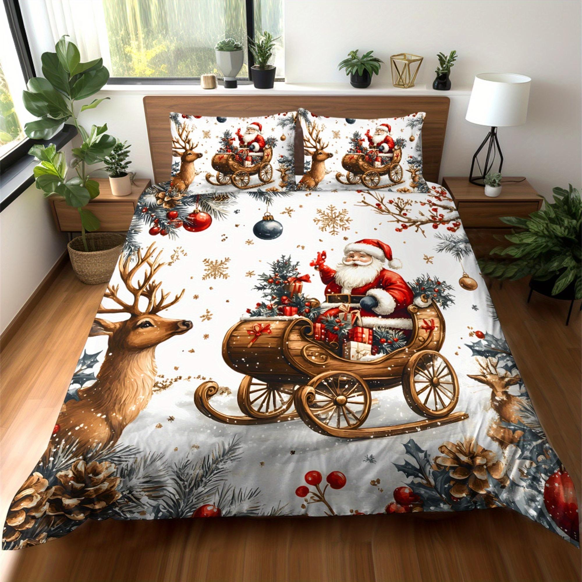 

2/3Pcs Christmas, Santa Claus, Fawn, Snowflake, Gift, Snowman Pattern Three-Dimensional Super Soft Fleece Digital Printing Duvet Cover Set&EU Single(135x200cm)