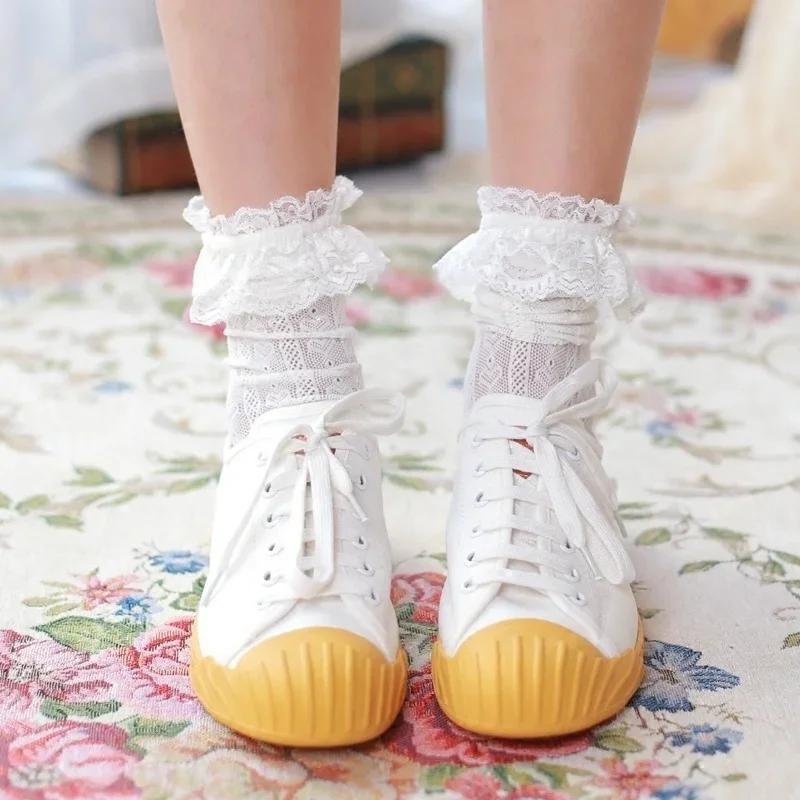 1 Pair New Lace Lovely Girls Socks Soft Sweet Women White Stockings Knee High Socks