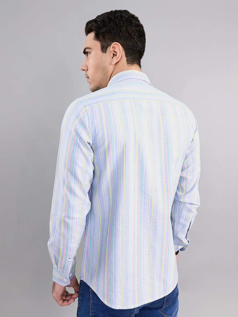 Monte Carlo Mens Regular Fit Stripes Full Sleeve Shirt