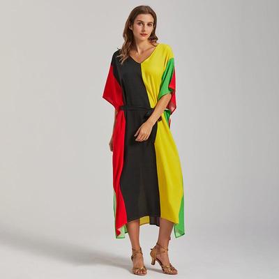 European & American Style Beach Cover-Up: Rayon Patchwork Holiday Robe with Bikini Sun Protection for Women