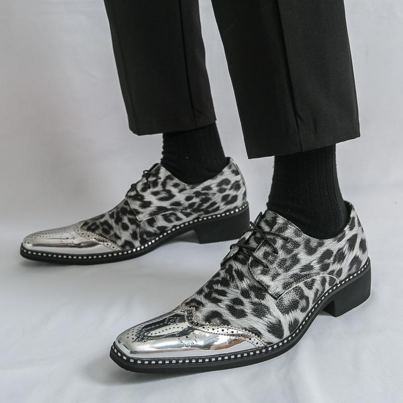 22 autumn and winter new European and American leopard print business dress leather shoes large size groom wedding shoes