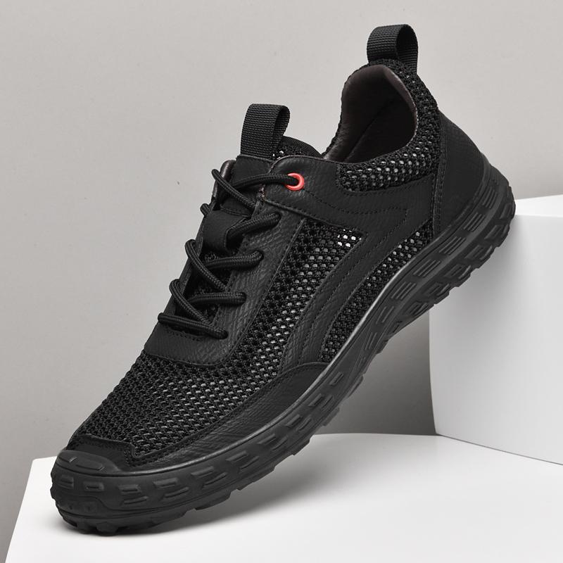 Non-Slip Men Hiking Shoes Outdoor Mens Trail Running Shoes Outdoor Sneakers Breathable Leather Trainers Lace-Up Walking Footwear