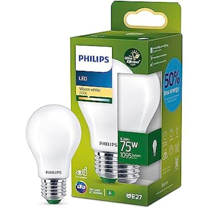 Ampoule LED - PHILIPS - E27 - Blanc chaud 2700K - Classe A - 9W