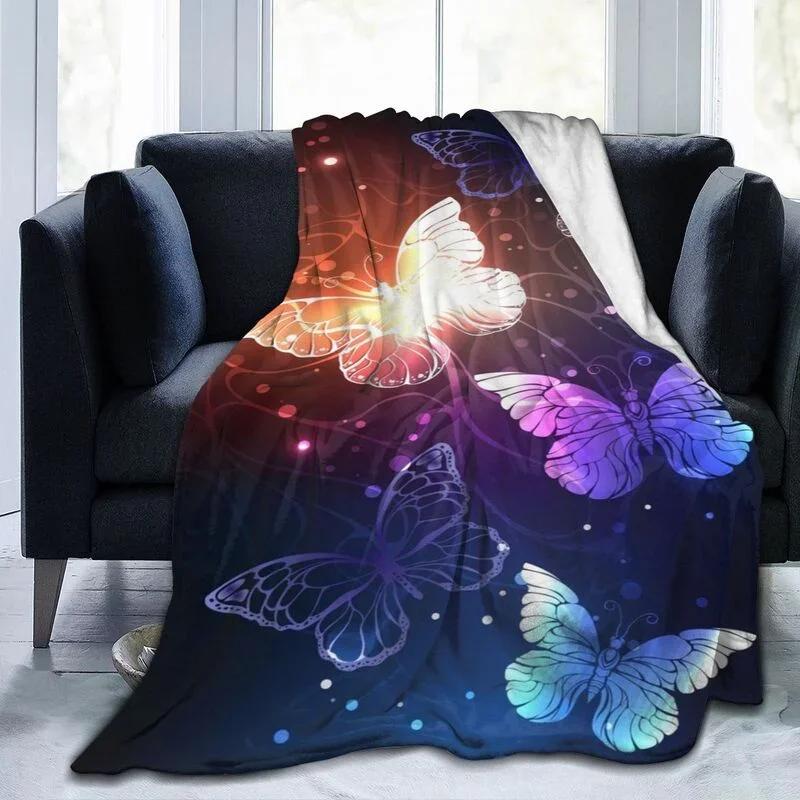 Cartoon Butterfly Pattern Throw Flannel Blanket Chic Super Soft Warm Plush Blanket for Bedroom Couch Sofa Decoration