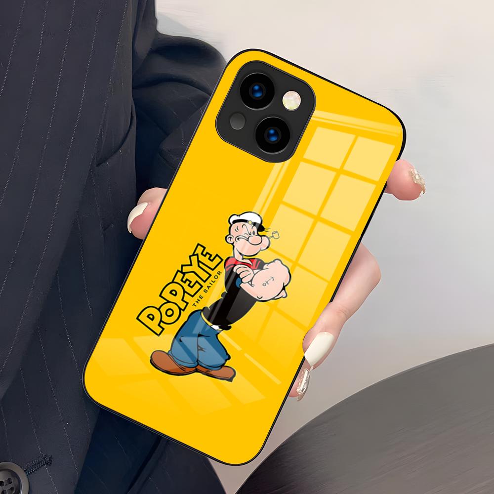 P-Popeyes The Sailor Phone Case For IPhone 17 Air 16 E Pro Max 15 14 13 Mini 12 Pro 11 Max Plus Black Glass Cover