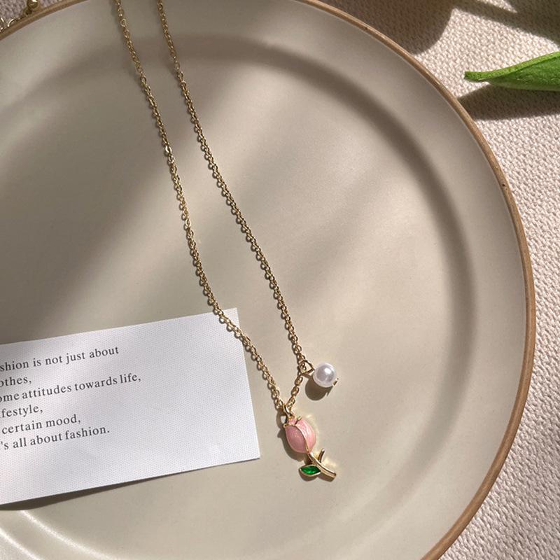 

Корейское ожерелье с цветком тюльпана: Женская французская ретро жемчужная цепочка на ключицу