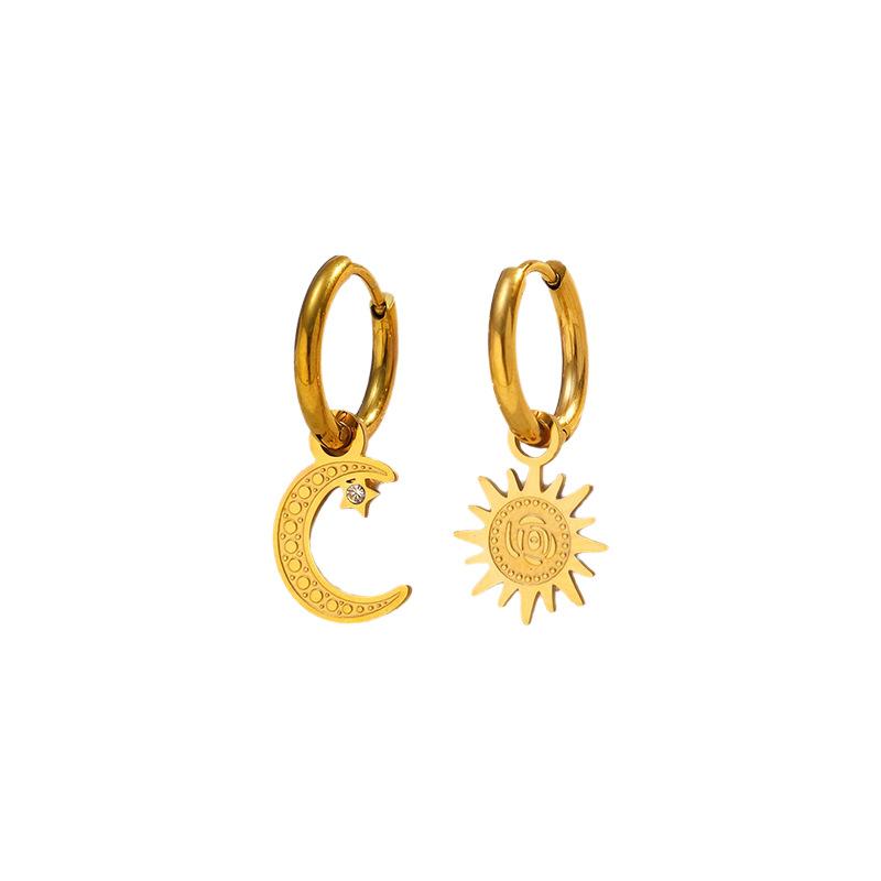 European and American INS Internet celebrities hot sale titanium steel earrings plated 18K gold sun stainless steel pendant earrings