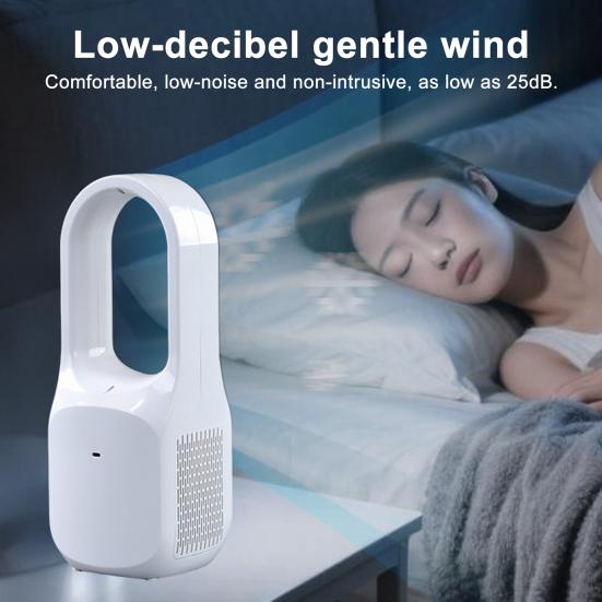Bladeless Desk Fan with 3 Speeds Digital Display Strong Airflow Low Noise Rechargeable Quiet Cooling Fan