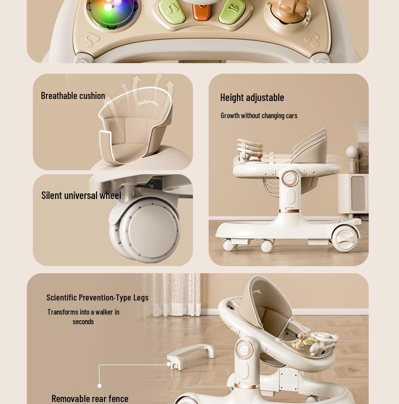 Lightweight, Anti-Rollover, Multifunctional Baby Walker for Safe Walking
