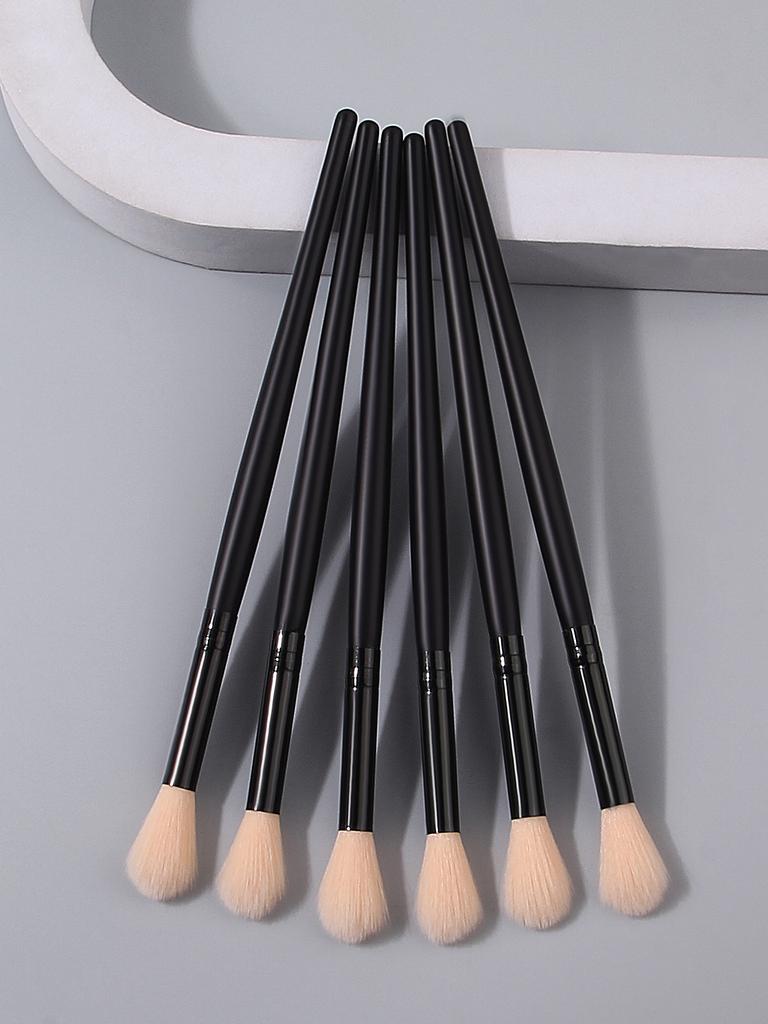 6PCS Black Wooden Handle Makeup Brush Set-Multi-Use Blush/Flame-Shaped Highlighter Brush|Soft Bristle | Professional Makeup Tool