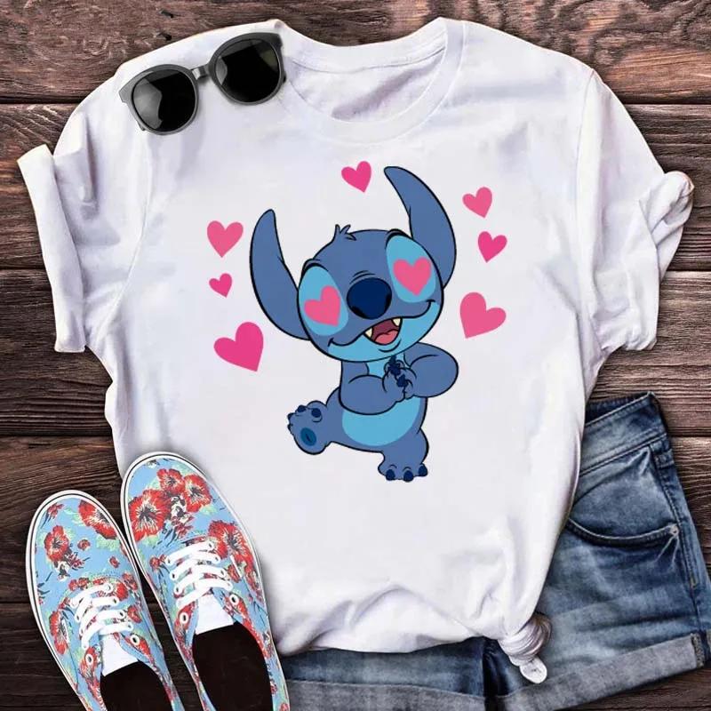 Kawaii Stitch Women's Fashion Top Casual Women's Round Neck T-Shirts Harajuku 90s Cute Stitch Women's Short Sleeves Tops Tees