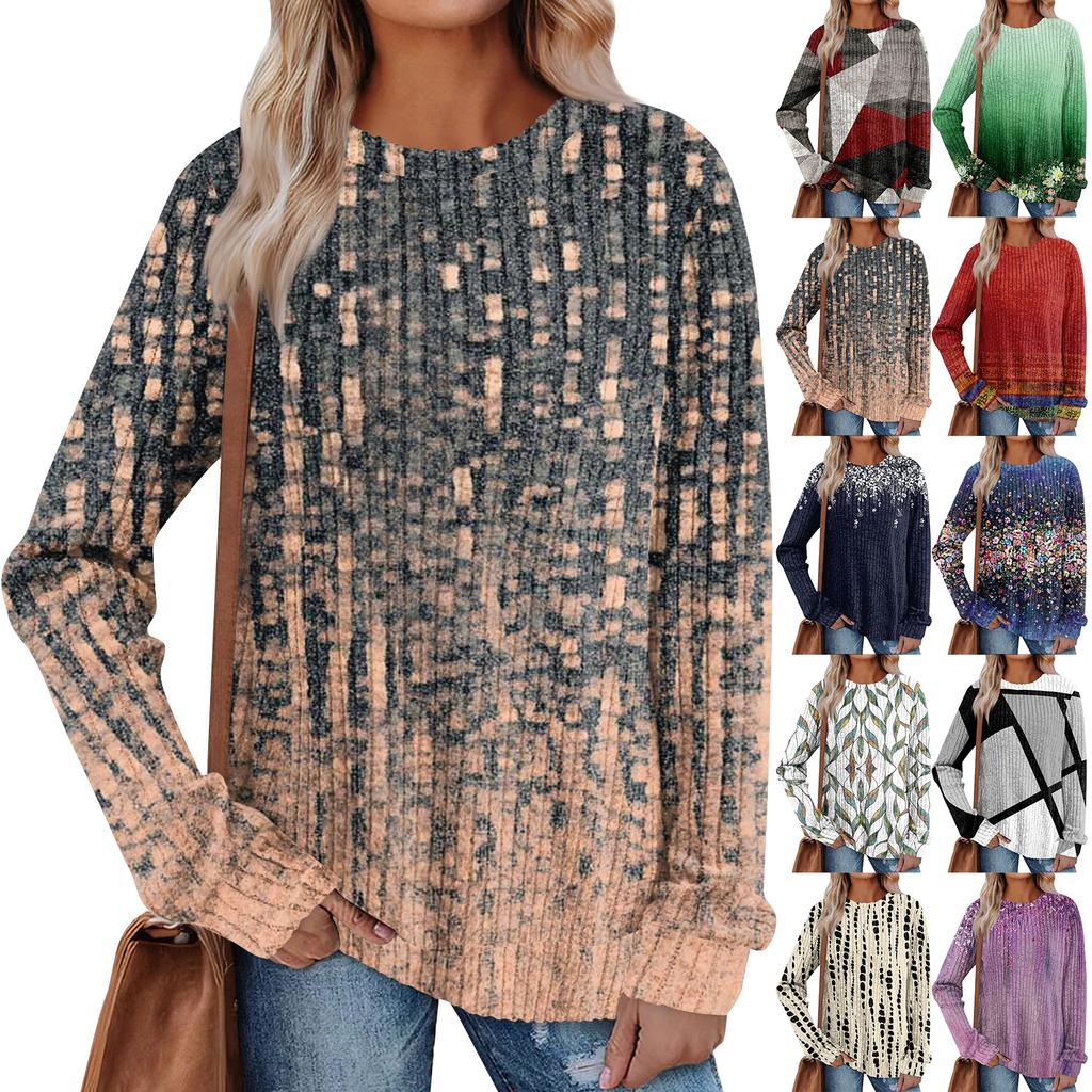 Women's Printed Lightweight Brushed-Cotton Round Neck Top