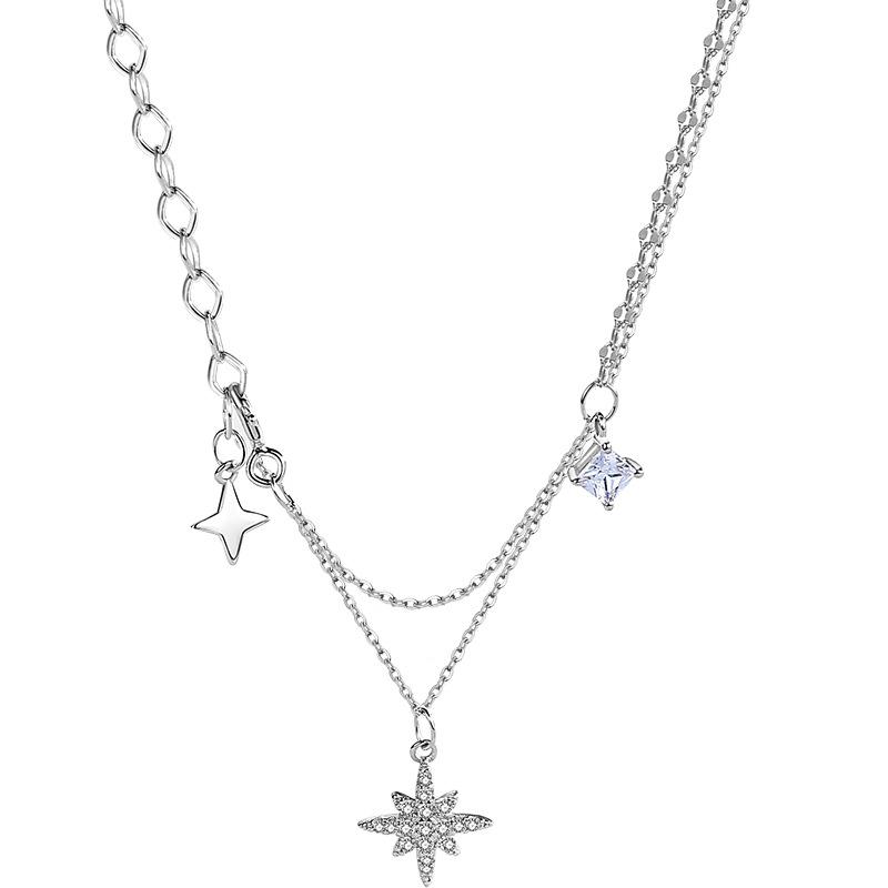 

Блестящее бриллиантовое ожерелье-гексаграмма двухслойное женское осеннее приливное темпераментное дизайнерское ожерелье-чокер с бахромой Холодный ветер звезда