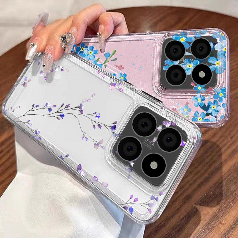 Blue Purple Flower Pattern Case For Xiaomi Redmi Note 15 Pro 4G Funda Redmi Note 14 13 Pro 5G Clear TPU Silicone Soft Cover