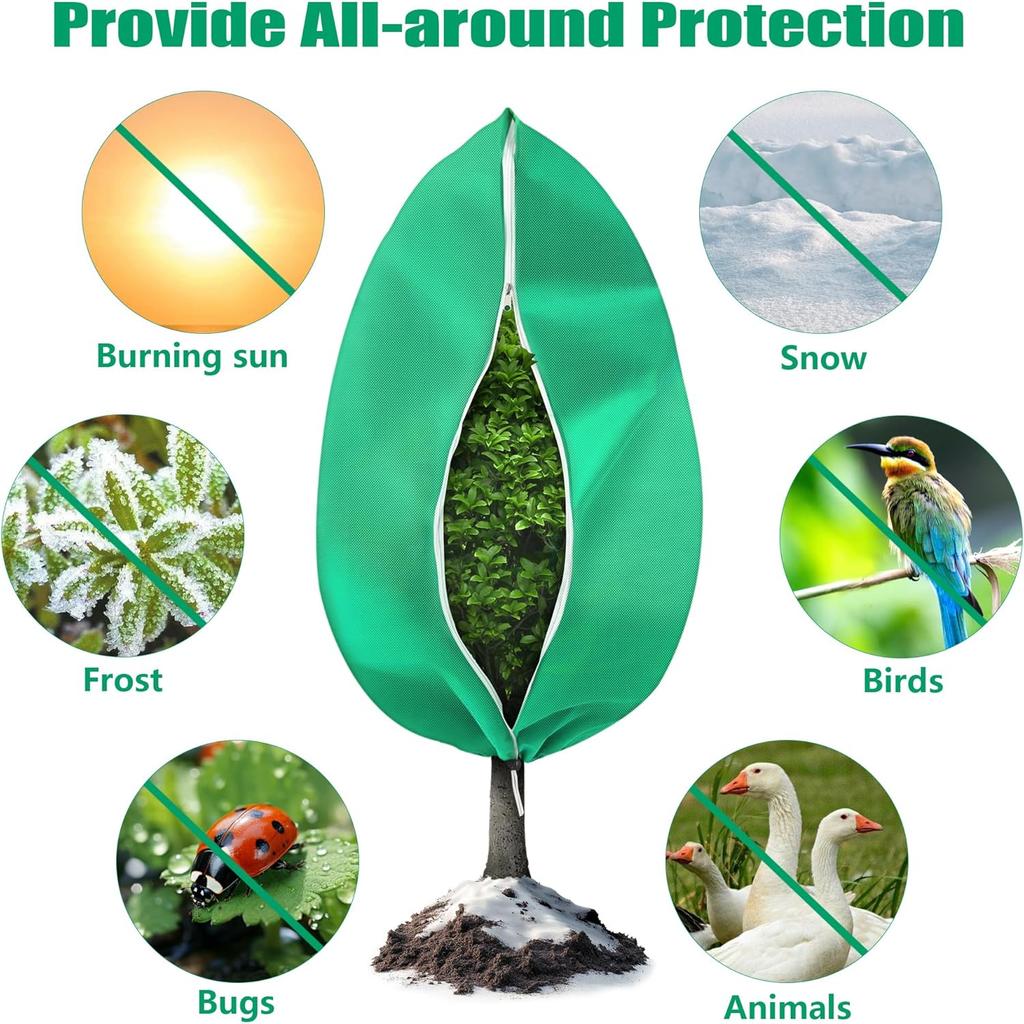 Reusable Frost Protection Plant Covers with Drawstring Zipper Plant Blankets Cloth Winter Outdoor Shrub Tree Protectors Wrap Bag