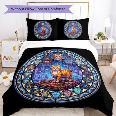 Cyber Cat Kingdom Pattern Bedding,Quilt Set Quilt Cover Pillowcase Home Birthday Gift (1 * Duvet Cover + 2 * Pillowcase, Without Core)