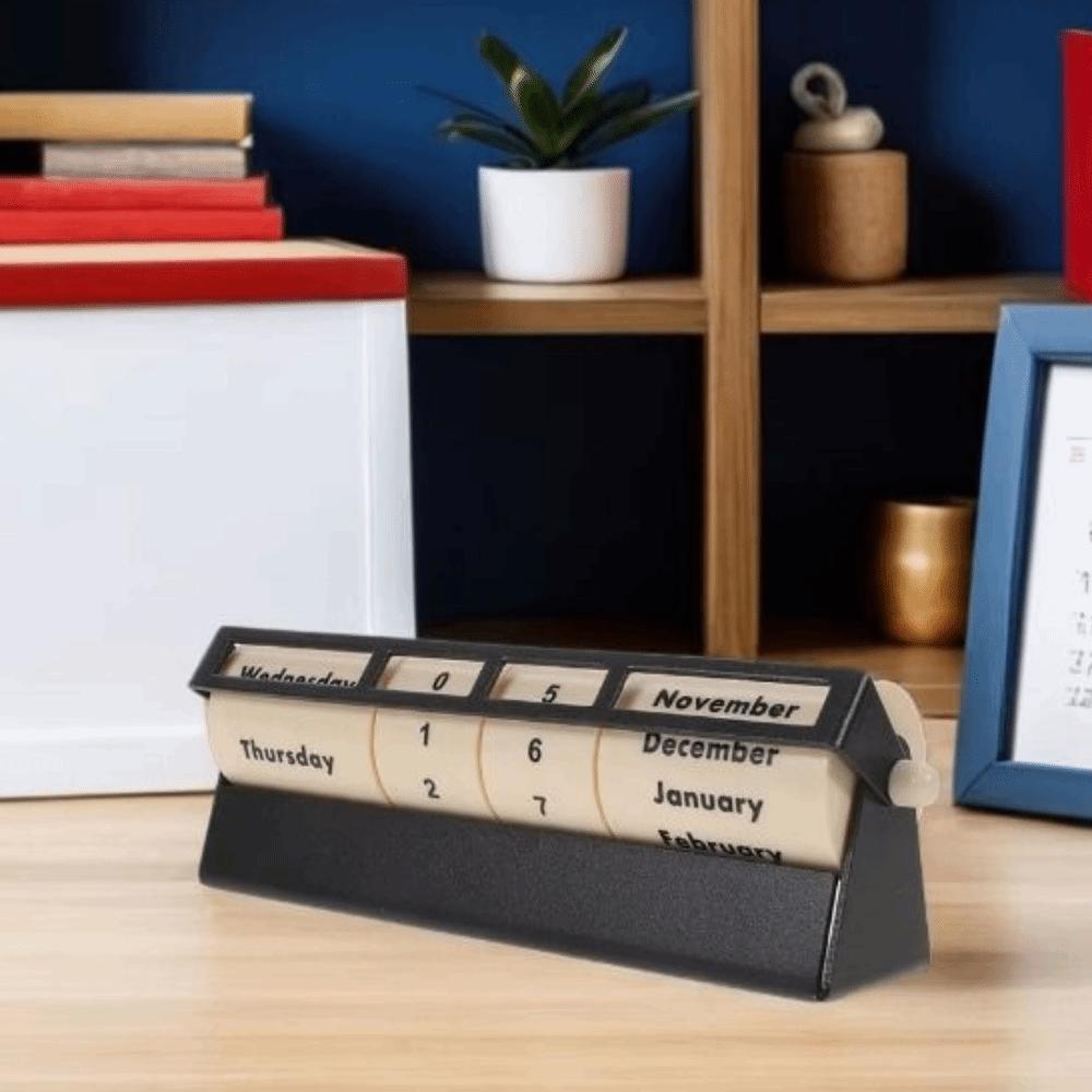 Creative Rotating Perpetual Calendar Metal Frame Study Wheel Manual Desk Calendar Manual Rotary Reusable Rotating Wheel Calendar