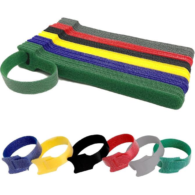 Organize Your Cables with 60PCS Reusable Fastening Velcro Cable Ties - 6 Inch Cable Management Ties in 6 Colors, Adjustable Cord Ties with Hook and