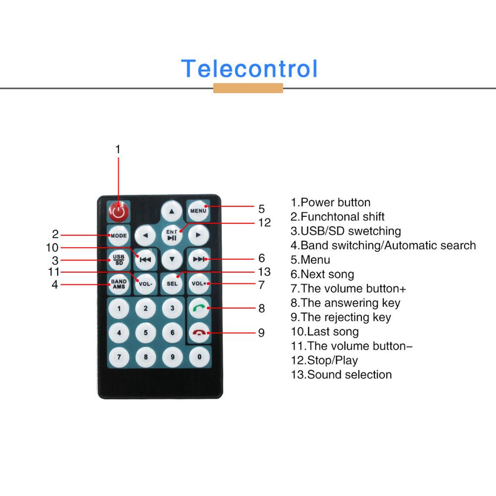 Ulepszony multimedialny samochodowy system stereo LCD Zgodny z technologią Bluetooth Dźwięk i połączenia w trybie głośnomówiącym Wbudowany mikrofon Pilot zdalnego sterowania