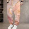 Men S Plus Size Blue Gold Printed Drawstring Waist Side Pockets Cuffed Ankle Jogger Pants