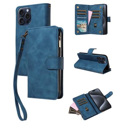 High Quality Faux Leather Phone Case for Iphone 16 15 14 Pro Max Plus 13 12 11Pro Mini 7 8 X XS XR Skin Feel Zipper Flip Wallet
