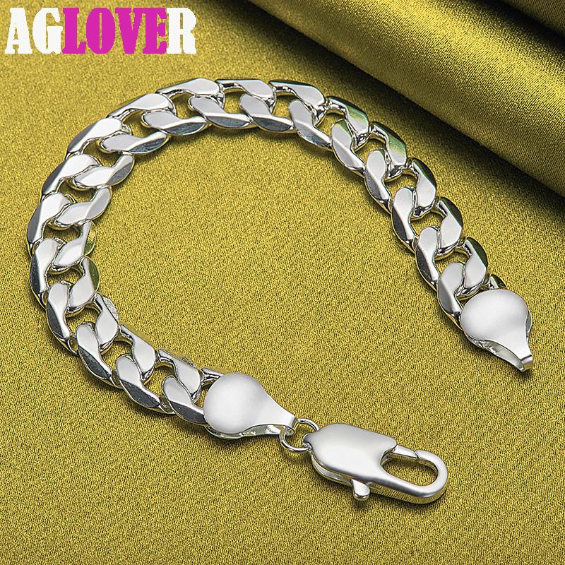 925 Sterling Silver 12mm Side Chain Geometry Many Ring Bracelet  Jewelry