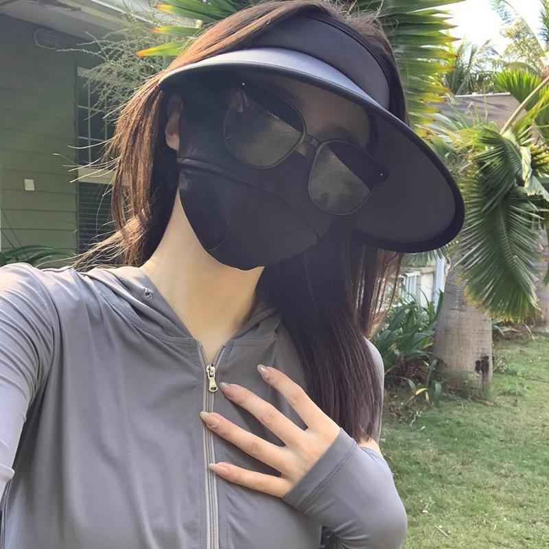 Summer Large Brim Sun Protection Hat Women's Face Cover Vinyl UV Protection Sun Hat Empty Top Hat Ice Silk Sun Hat