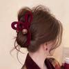 2024 High-End Red Velvet Beaded Shark Hair Clip for Women - Large Size