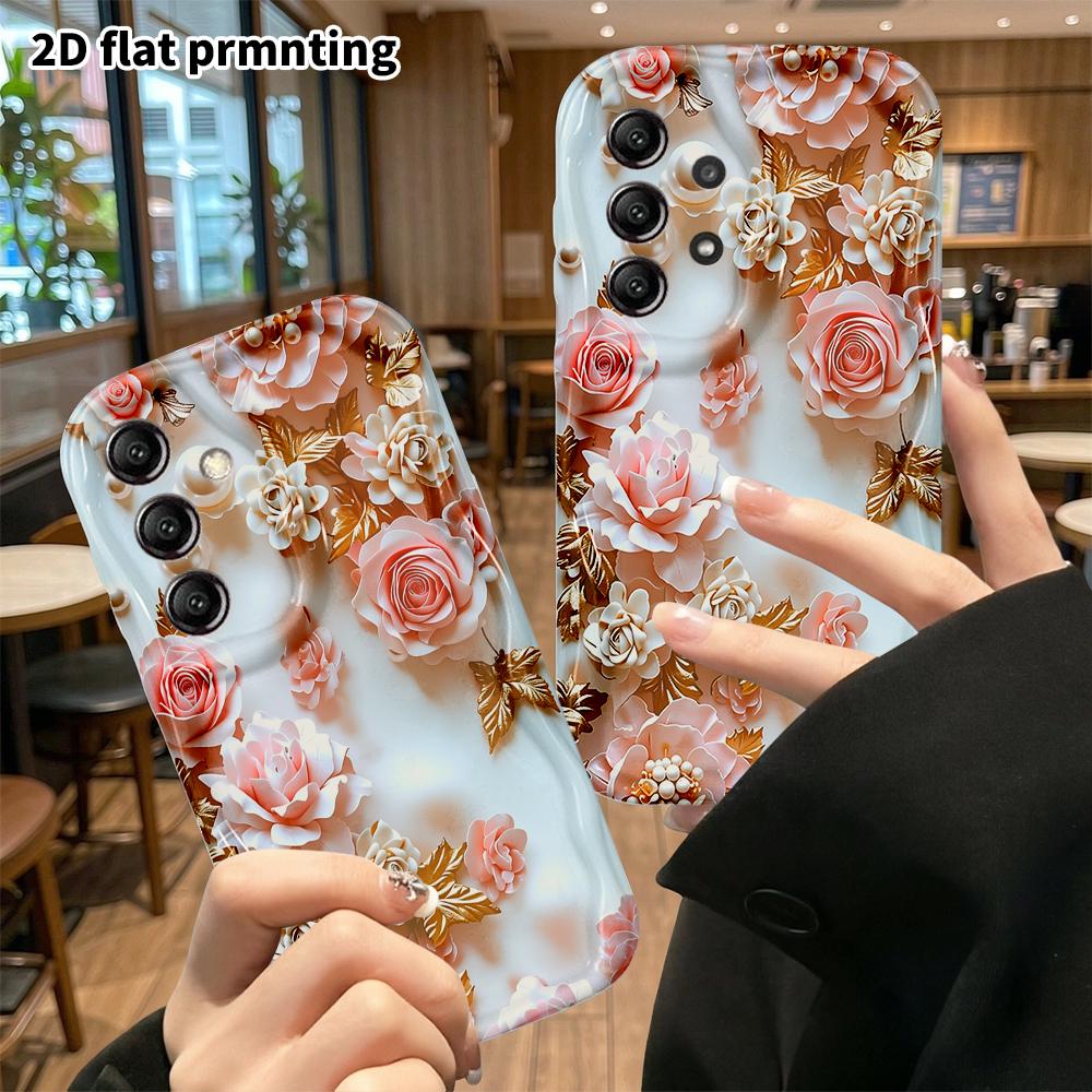 Phone Case: 2D flat, suitable for Samsung Galaxy A34 A35 M05 M06 S20 S22 S21 FE Plus 5G protective case, pink and white rose, perfect holiday gift for