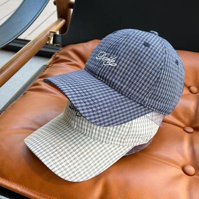 Spring and Summer Letter Embroidery Soft Top Baseball Cap Female Fresh Versatile Plaid Cap Showing Face Small Male Trend