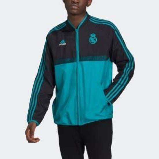 adidas Real Madrid Woven Training Size S BQ057 Mesh-Lined Jacket, (162-168cm), Black/Blast Emerald,