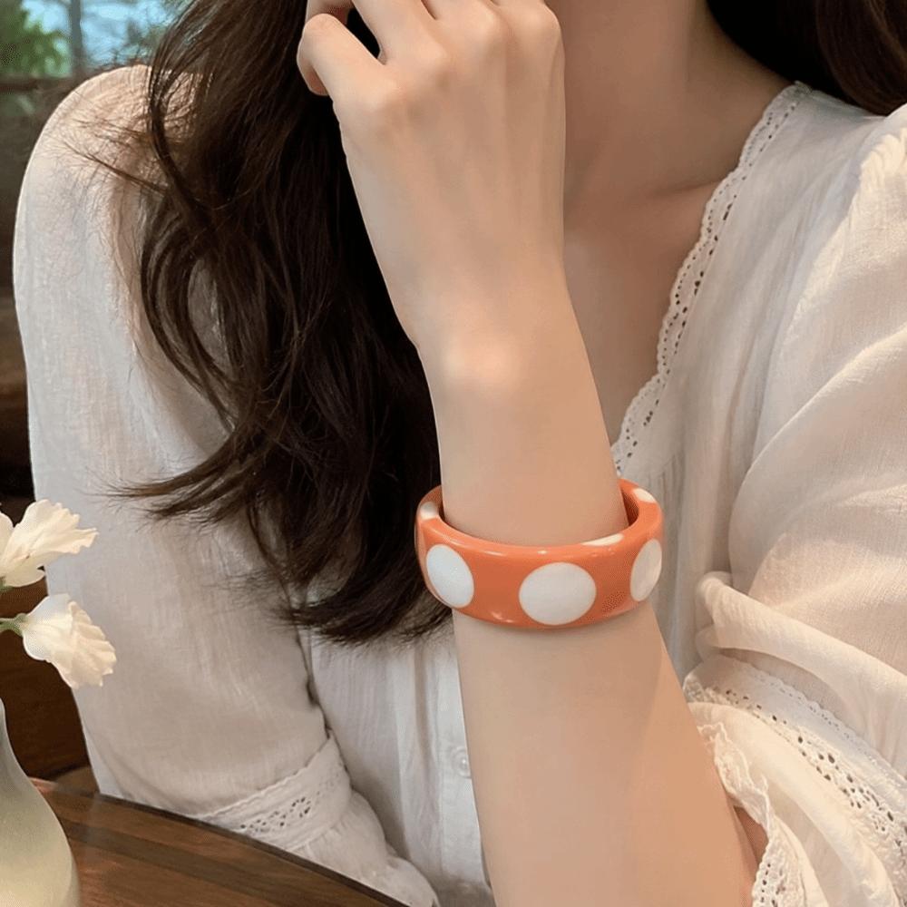 Hip Hop Resin Polka Dot Bangles Round Wide Candy Color Bracelets Fashion Jewelry Unisex