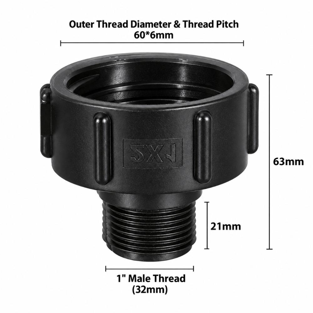S60 Thread IBC Tank Adapter Black Barrel Connector New Tank Coupling  For IBC Water Tank