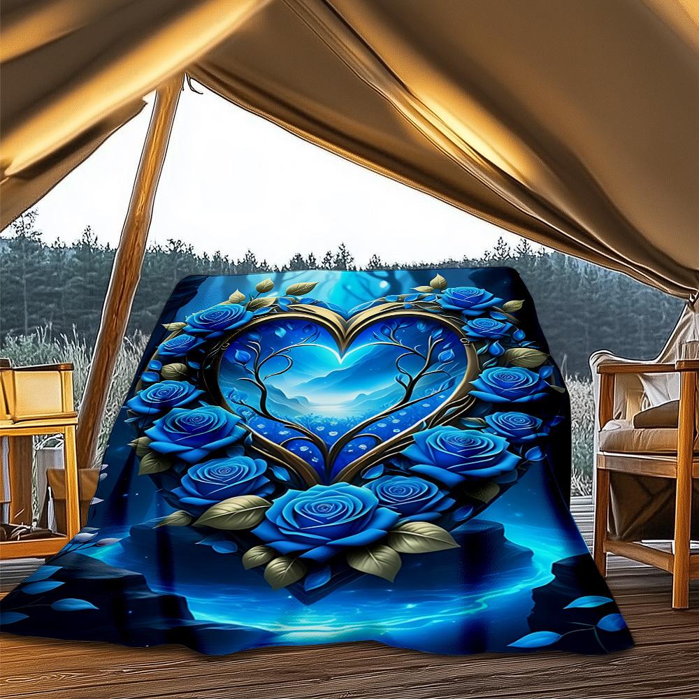 1pc Heart Roses Fantasy Outdoor Flannel Throw Blanket Soft, Cozy, Warm All Season, Machine Washable,