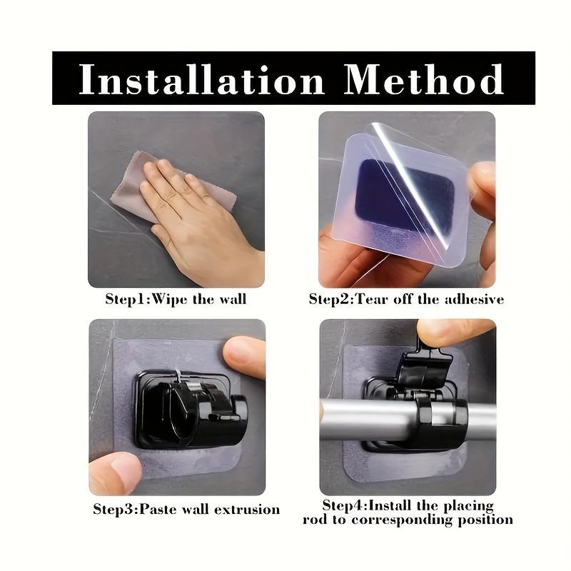 No Drill Curtain Rod Brackets - Hang Curtains Easily & Damage-Free Kitchen And Bathroom Crossbar Fixing Device Adhesive Hook