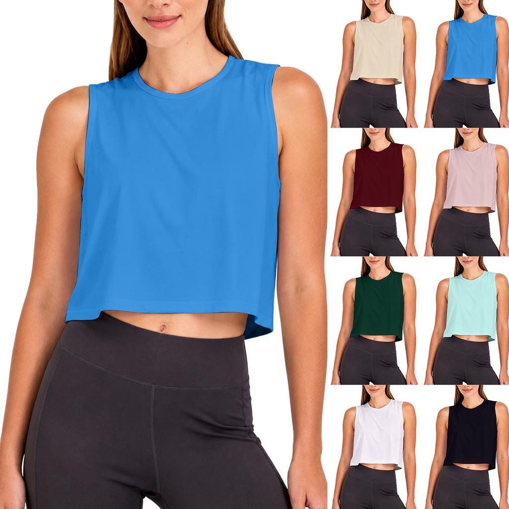 Damen ärmelloses Yoga Tanktop Cutout Rücken Workout Shirt Leicht Atmungsaktiv Laufen Fitness Freizeit Crop Top