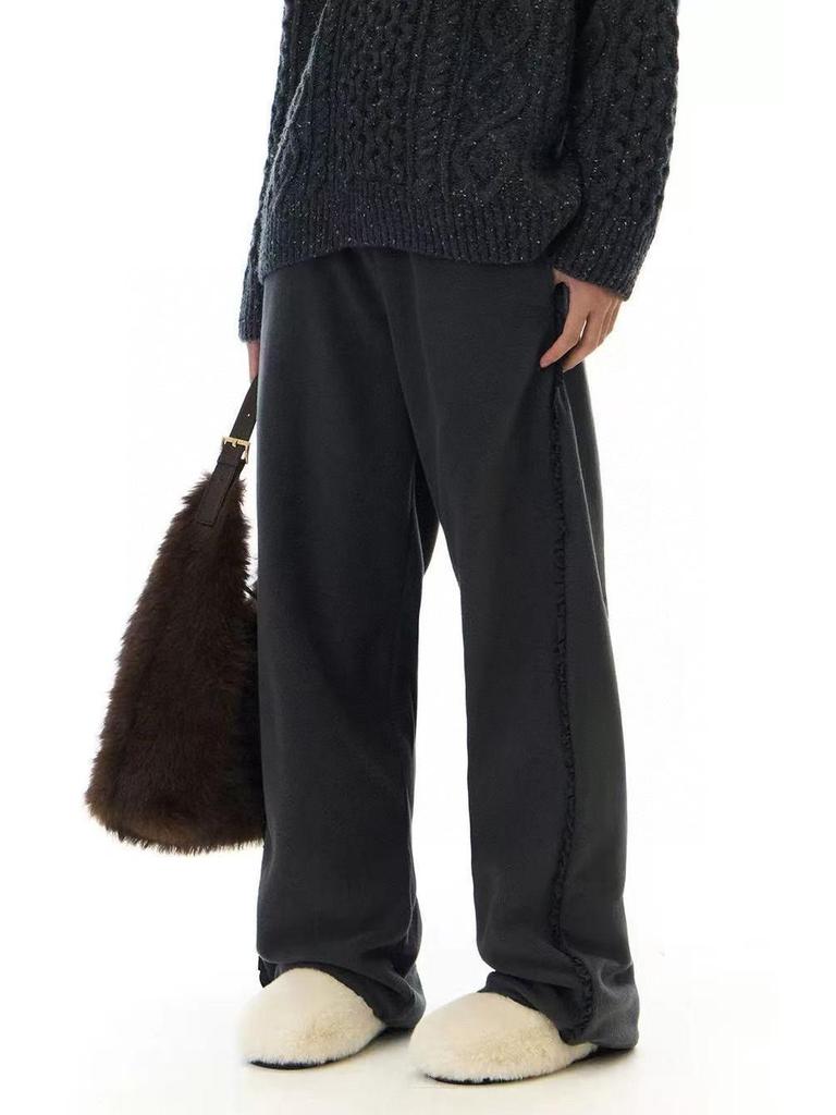 Available Korean Style Jennie Lace Patchwork Fleece Wide-Leg Casual Pants