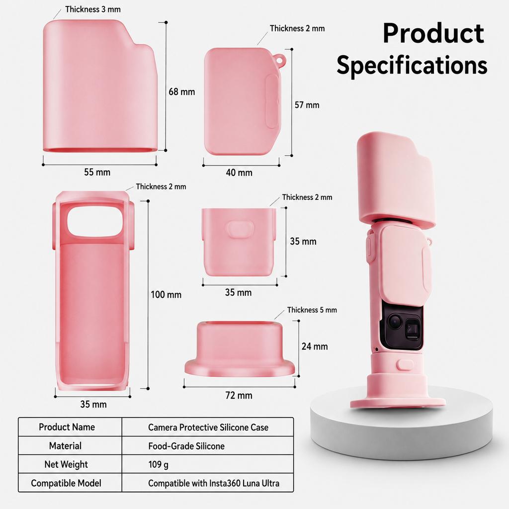 Soft Silicone Protective Case for Insta161 Luna Ultra All-Round Protection Anti-scratch Cover for Insta161 Camera Accessories