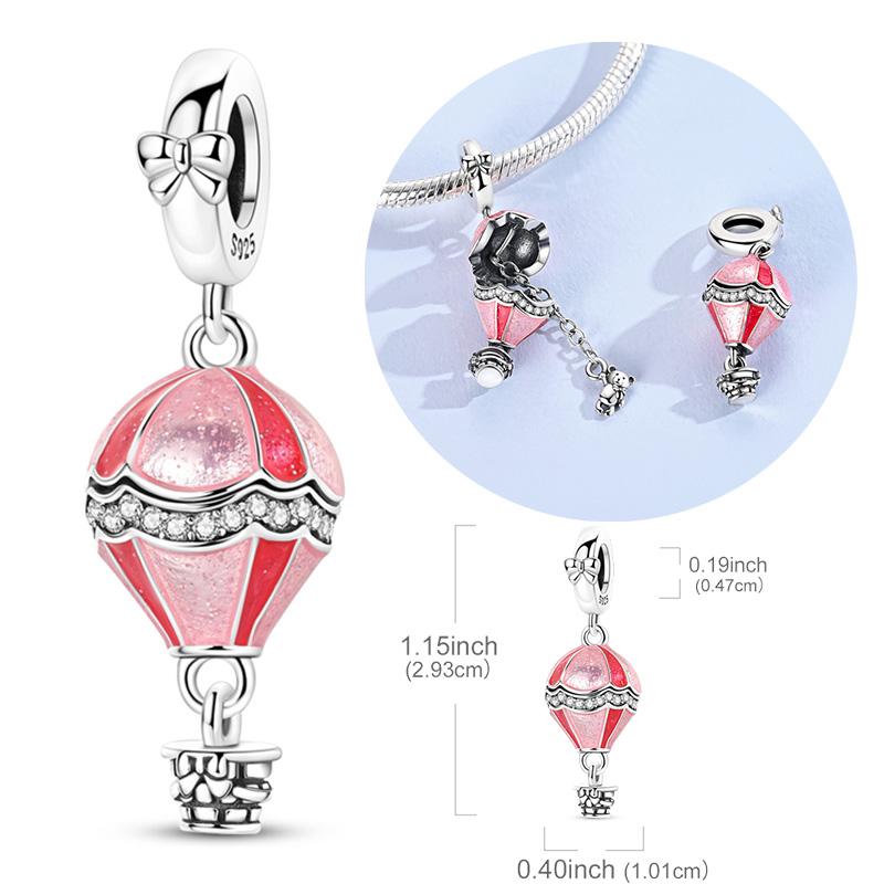 Original Copper Charm Bead Openable Shine Pink Balloon Bear Pendant Fit Original Bracelets Necklace Diy Accessories