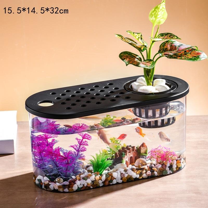 Transparent Micro Landscape Ecological Fish Turtle Tank Hydroponics Aquaponic Planter Breeding Box Aquariums Table Decoration