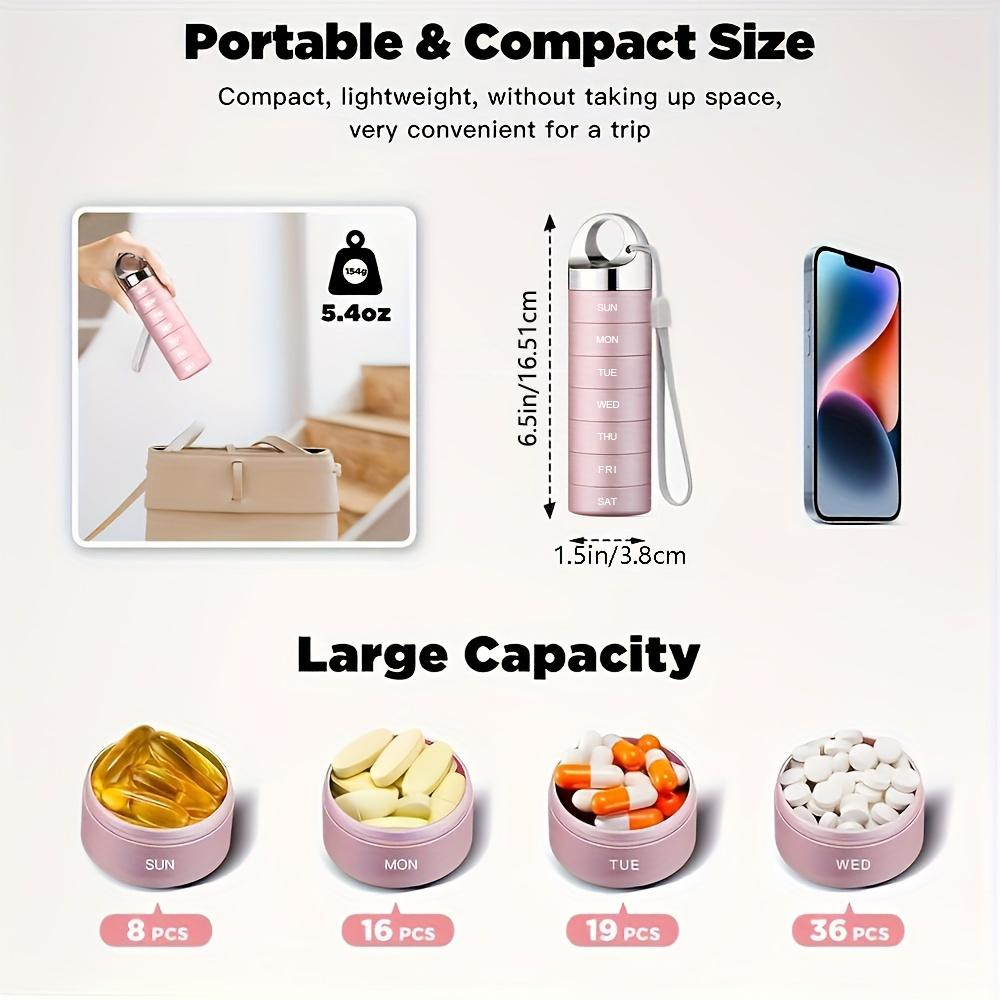 Metal Travel Pill Organizer, Portable Waterproof Weekly Pill Box, Large Aluminum Alloy Container, 7 Day Daily Medicine Organizer