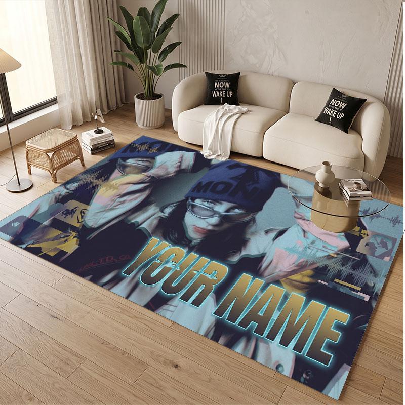 Custom Name Crystal Velvet Rug,Billie Eilish Comfortable Anti Slip Floor Mat For Room Decoration
