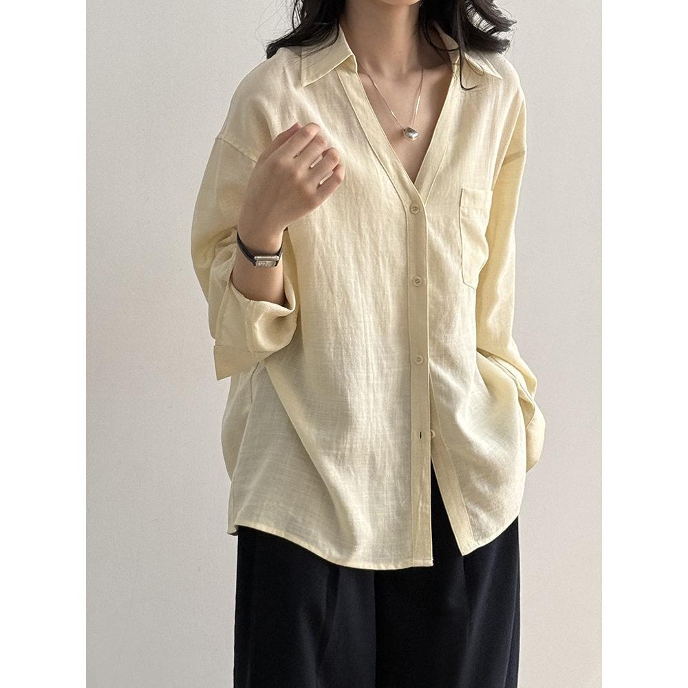 Tencel linen white shirt women's spring, summer and autumn inner French top temperament thin sunscreen cardigan jacket shirt
