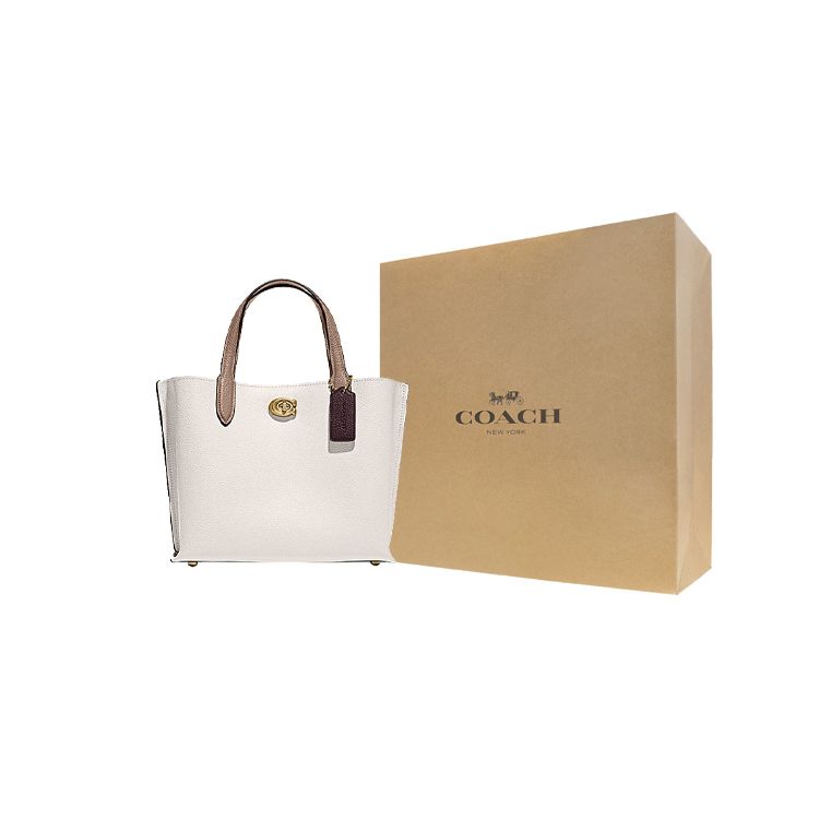 Coach Willow 24 Removable Shoulder Strap Turnlock Pebbled Leather Tote Bag Women Tote White C8561-B4CAH