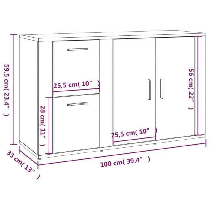 821000 vidaXL Buffet Gris béton 100x33x59,5 cm Bois d'ingénierie